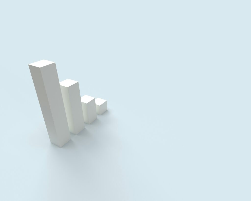Three dimensional bar graph against a light blue background.